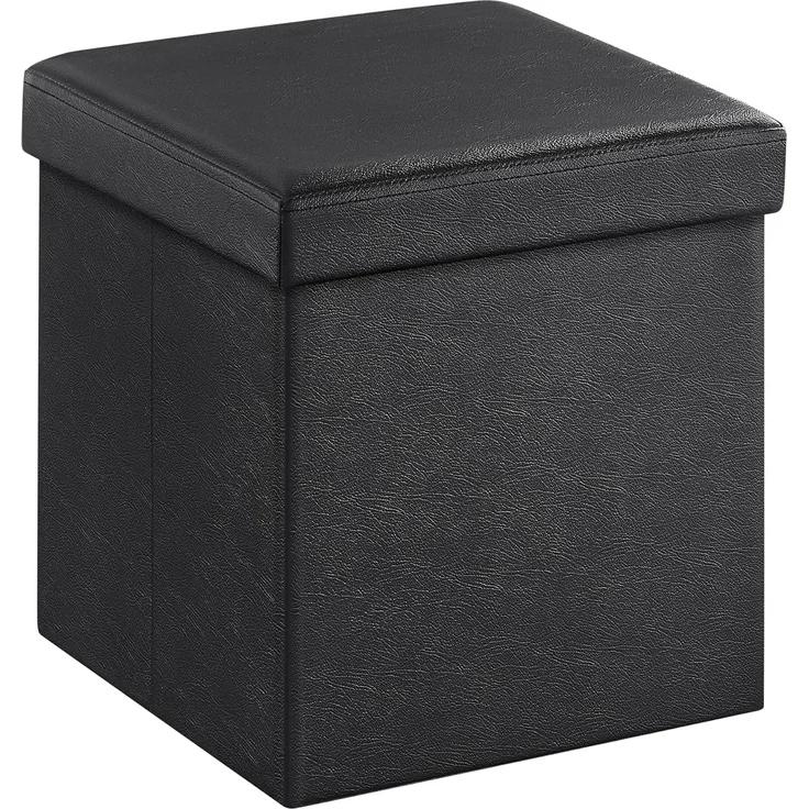Songmics Faltbarer Sitzhocker Aufbewahrungsbox belastbar bis 300 kg, Lederimitat, schwarz, 38 x 38 x 38, LSF101