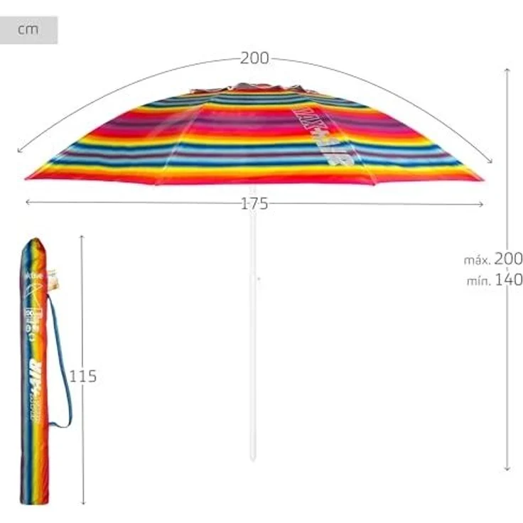AKTIVE 62218 Sonnenschirm Durchmesser 200 cm, weißes Rohr 28/32 mm, Polyester UV50 Fiberglas – Bild 4