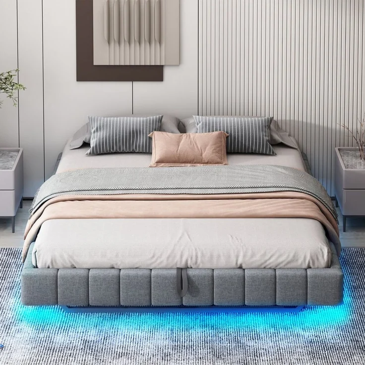 STILVORA Polsterbett 180x200 Jugendbett mit Matratze,Bettgestell mit LED-Licht&Bettkasten (mit Stauraum und LED-Beleuchtung – Multifunktionales Design ohne Kopfteil, Luftdruck-Lagersystem, Robuster Metallrahmen für 250 kg Belastbarkeit, Perfekt für Sch... – Bild 1