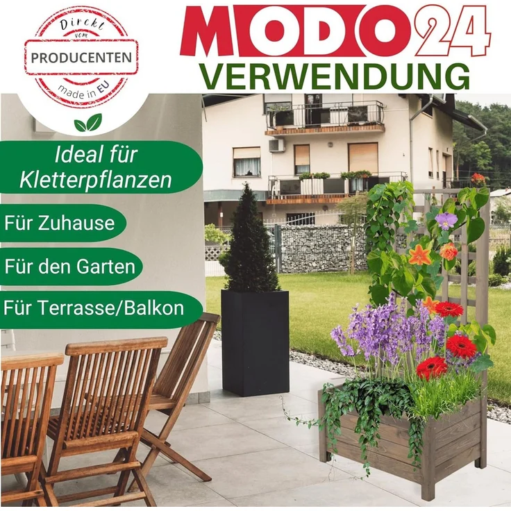 Modo24 Blumenkasten aus Kiefernholz, Pflanzkübel Holz, Hochbeet Blumentopf, Balkonkasten, Blumenkübel Outdoor Holzkiste Garten Terrasse, Imprägniert Wetterfest – Bild 3