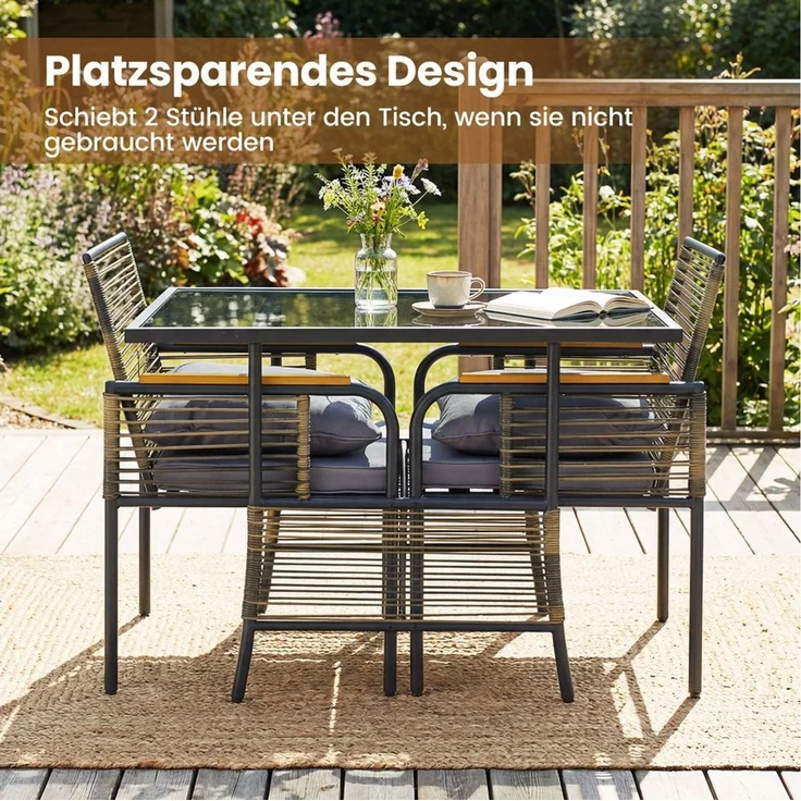 KOMFOTTEU Balkonset, (3-tlg), Gartenset Bistroset mit Kissen, 2 Stühlen & 1 Tisch – Bild 3