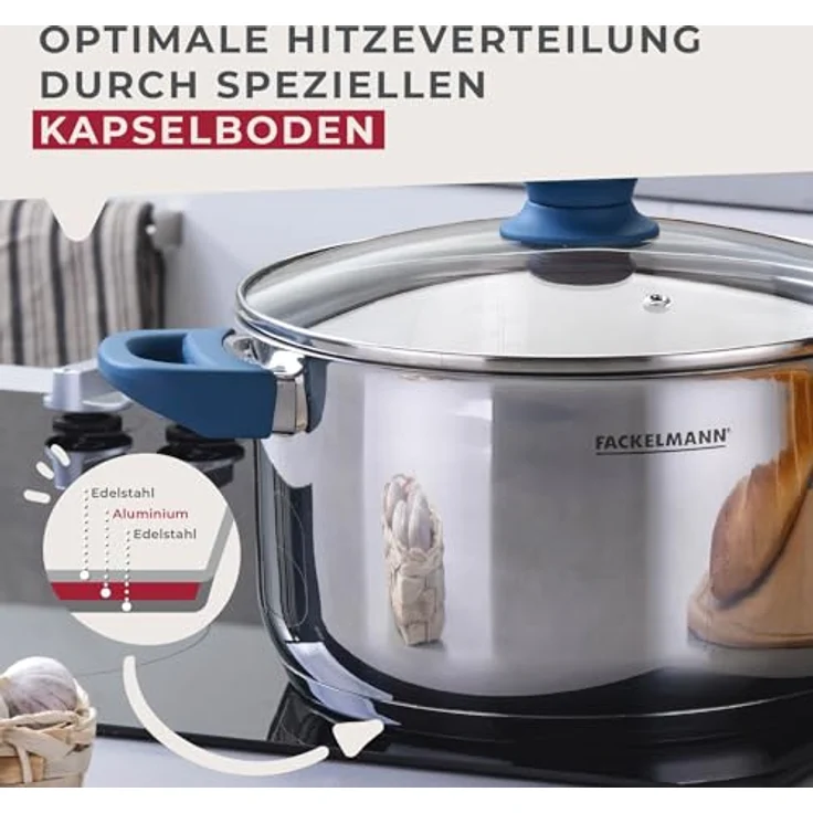 Fackelmann Kochtopf Essential Ø 24 cm aus Edelstahl – Modernes Design, ergonomische Softtouch-Griffe, für alle Herdarten geeignet, Blau – Bild 6