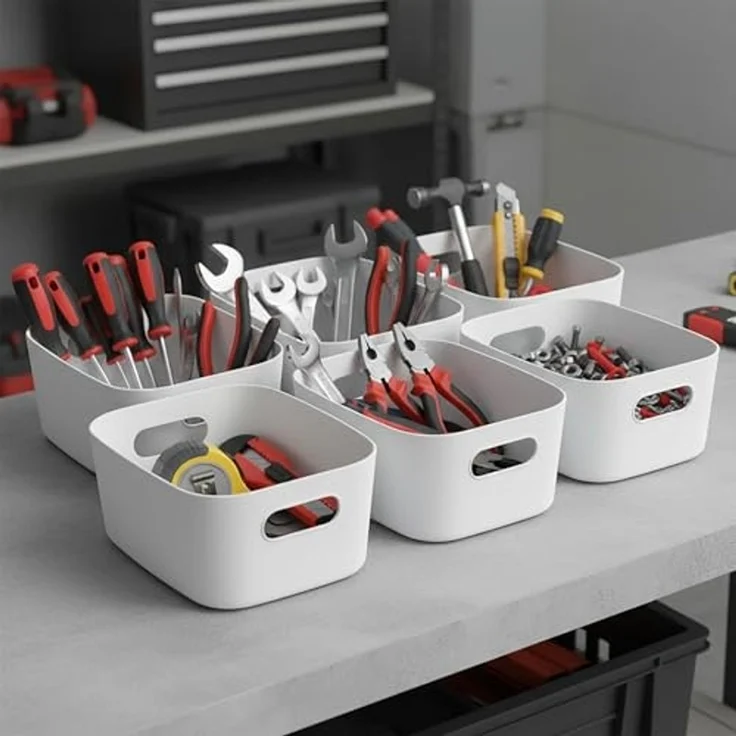 Spetebo Aufbewahrungsbox Kunststoff Organizer Box weiß mit Griffen 24 x 17 cm (Set, 1 St, 1), mit praktischen integrierten Tragegriffen – Bild 6