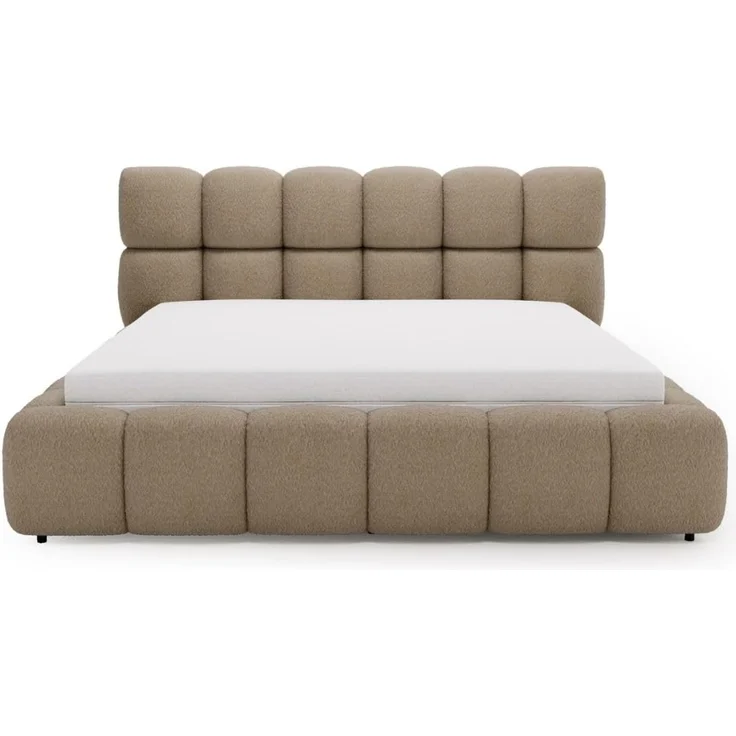 GRAINGOLD Modo Polsterbett 180x200, Doppelbett mit Kopfteil, groß Stauraum, Bouclé-Stoff, Braun – Bild 9