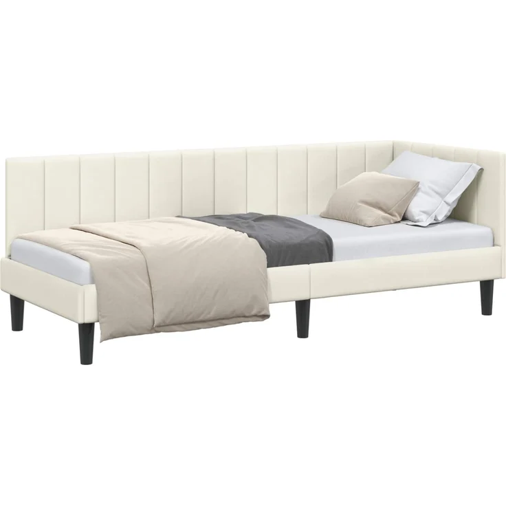 vidaXL Eckbettgestell mit Kopfteil Creme 80 cm x 200 cm Samt 42016335 – Bild 1
