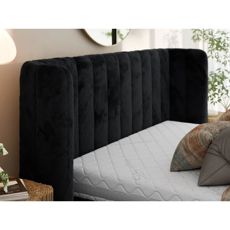 Polsterbett GOLETTA CLASSIC 180 x 200 cm mit gepolstertem Kopfteil, stabilem Bettrahmen, Lattenrost und Bettkasten mit Gasdruckfedern, Doppelbett, zeitloses Design - Schwarz Plüsch – Bild 4