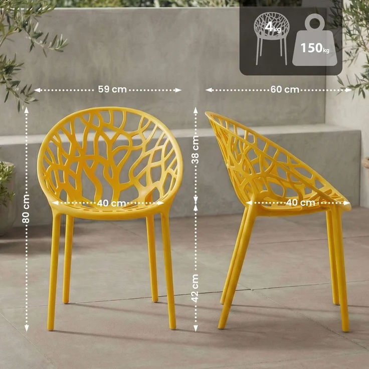 CLP Gartenstuhl Hope mit Lehne stapelbar wetterfest UV-beständig bis 150 kg,gelb – Bild 2