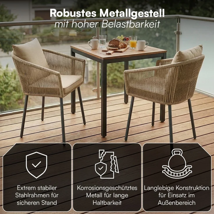 STEELSØN 'Nair' Polyrattan Gartenstuhl, 4er-Set, hellbraun, wetterfest & UV-beständig, Balkonstühle bis 160 kg belastbar, Gartensessel inkl. Kissen – Bild 5