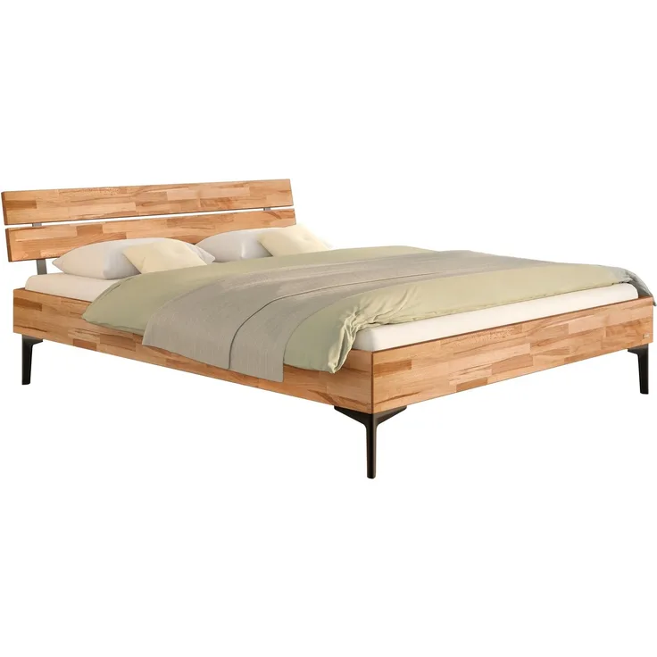 Hasena Bett Varela Kernbuche natur mit Metallfüßen 140x200 cm, Fußhöhe 20 cm – Bergamo