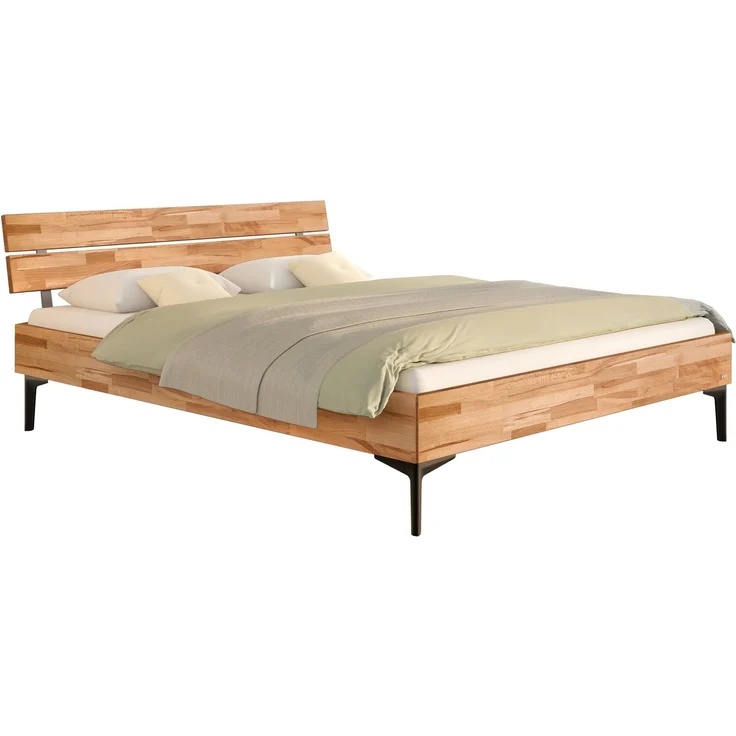 Hasena Bett Varela Kernbuche natur mit Metallfüßen 140x200 cm, Fußhöhe 20 cm – Bergamo – Bild 1