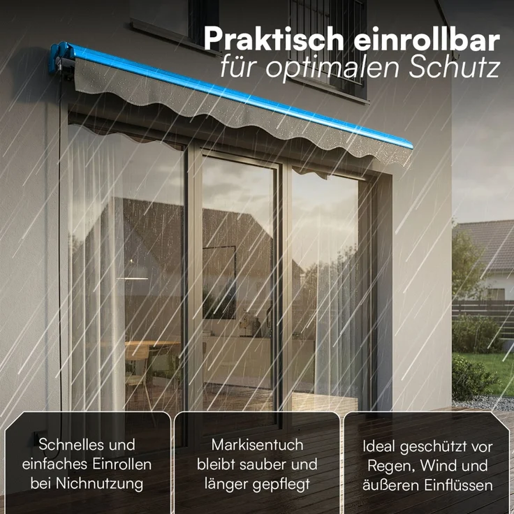 STEELSØN 'Kestria' elektrische Gelenkarmmarkise 350x300 cm mit LEDs, Markise anthrazit, Terrassenmarkise selbst montierbar – Bild 7