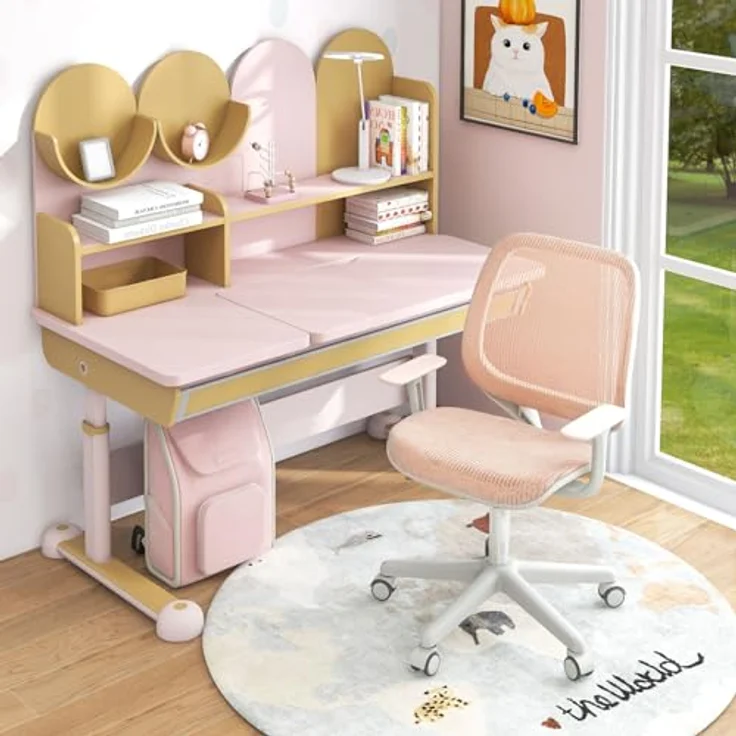 FANTASK 360° drehbar Kinder Schreibtischstuhl, 43-55cm Sitzhöhe höhenverstellbar, Rosa – Bild 3