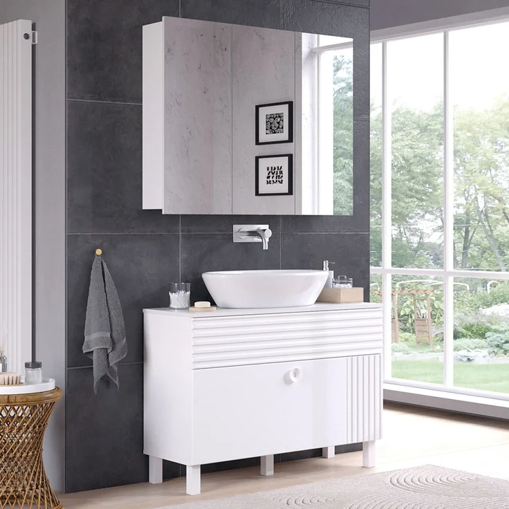 Waschbeckenunterschrank Sola Weiß 100.2 x 72.4 cm mit 2 Schubladen Vicco – Bild 4