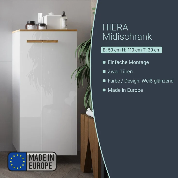 BADEDU HIERA Midischrank 50 cm breit, Weiß – Bild 2