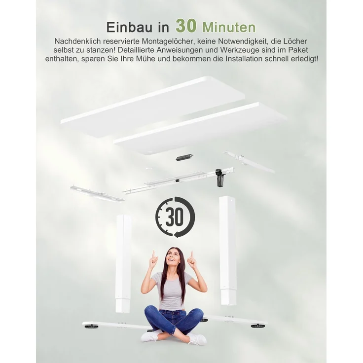 JUMMICO Höhenverstellbarer Schreibtisch mit USB-Ladeanschluss 100x60 cm, Schreibtisch Höhenverstellbar Elektrisch, Steh-Sitz Tisch Stehpult Verstellbarer Computertisch,Standing Desk,Weiß – Bild 9