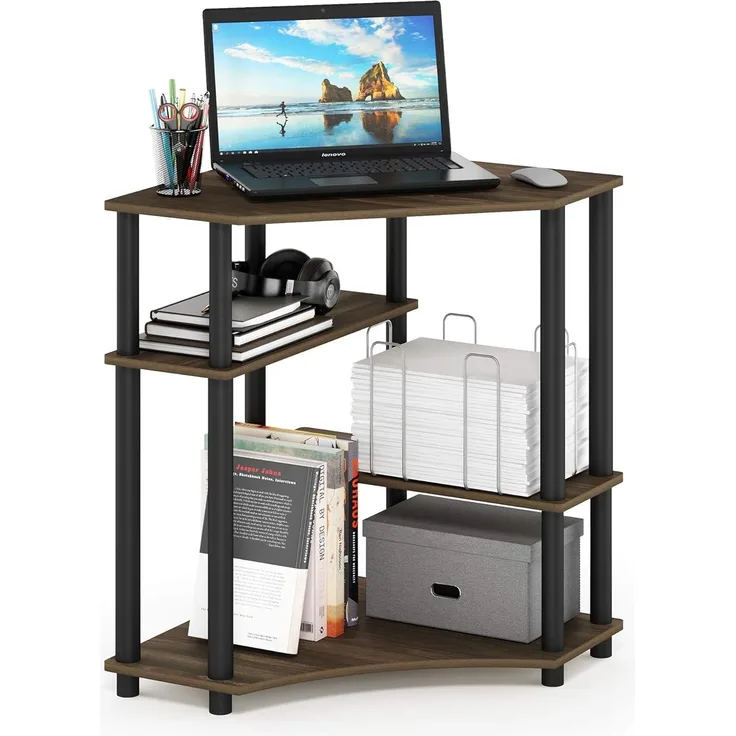 Furinno Turn-N-Tube Platzsparender Eckschreibtisch mit Regalen, Columbia Walnuss/Schwarz, 57. 2 (Breite) x 72. 4 (Höhe) x 56 (Tiefe) cm