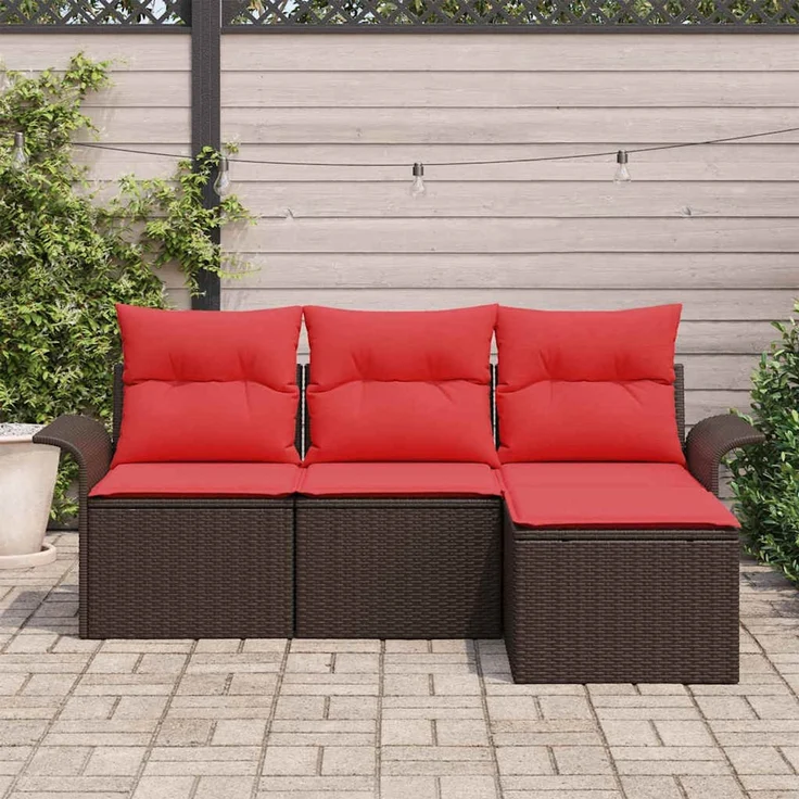 vidaXL Gartensofa-set mit Kissen 4 pcs Braun Poly-Rattan 3345314 – Bild 3