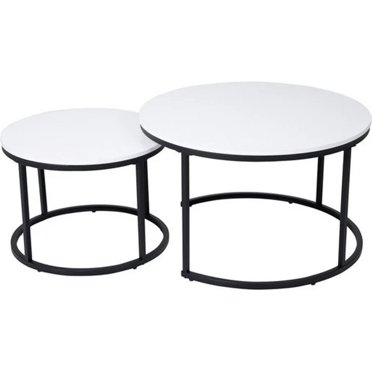 Home Collective Couchtisch 2er Set aus Holz, Wohnzimmertisch Modern (Büro Beistelltisch Loft Design TWIN, kratzfeste Oberfläche, Set 2 in 1), weiß, Rund Beistelltisch Set 2 in 1, Metallgestell für Wohnzimmer – Bild 4