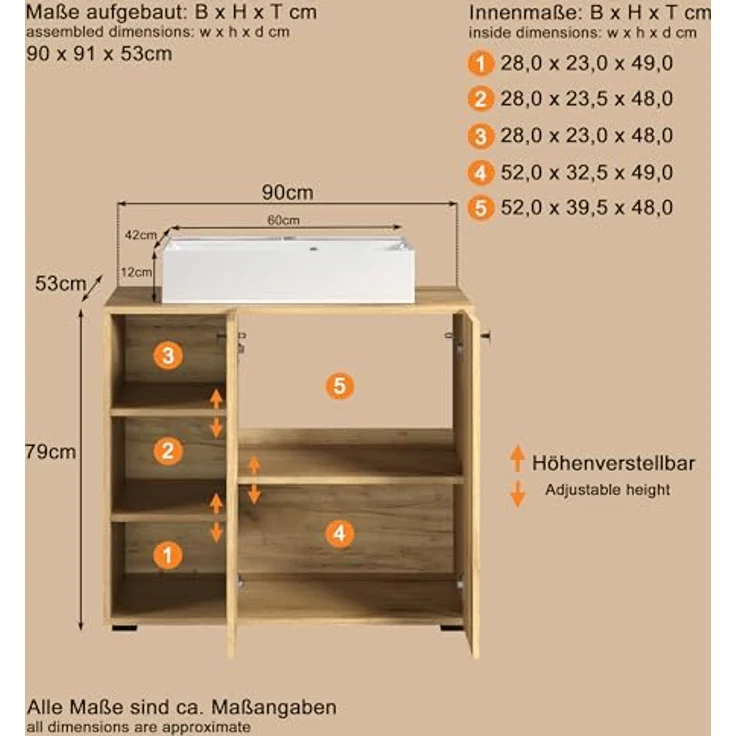 trendteam smart living - PureBliss - Hochschrank - Eiche - Breiter Badezimmerschrank mit Rillenoptik - (BxHxT) 70 x 186 x 31 cm - Badschrank mit edlen Metallgriffen - Praktisches offenes Fach – Bild 4