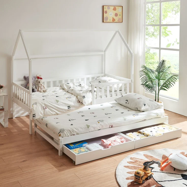 Doppel-Kinderbett Aarghonmaa 90x200 cm Kiefernholz Weiß [en. casa] – Bild 2