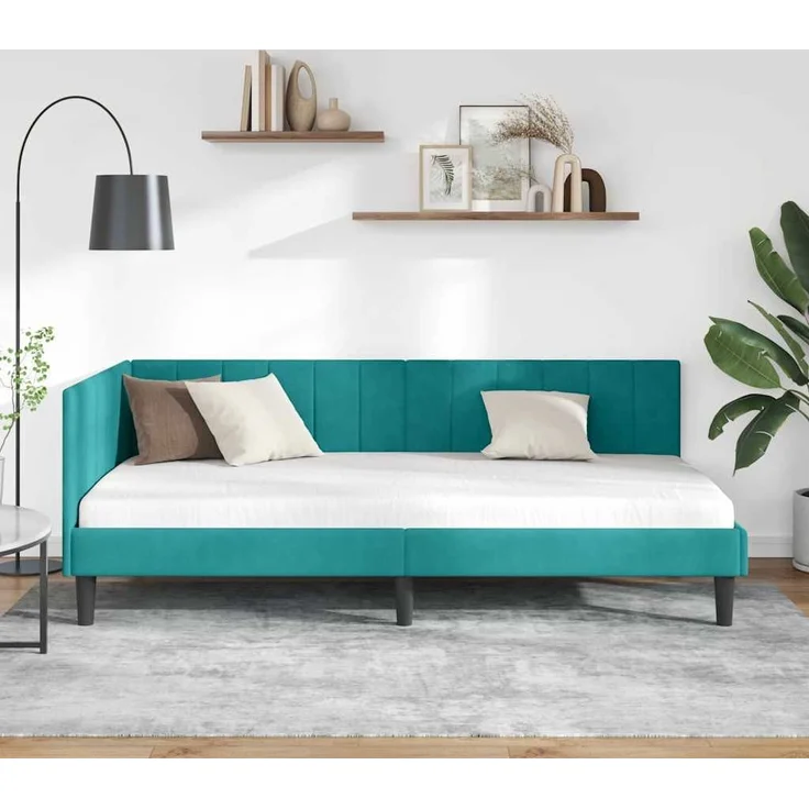 vidaXL Eckbettgestell mit Kopfteil Türkis 100 cm x 200 cm Samt 42016366 – Bild 2