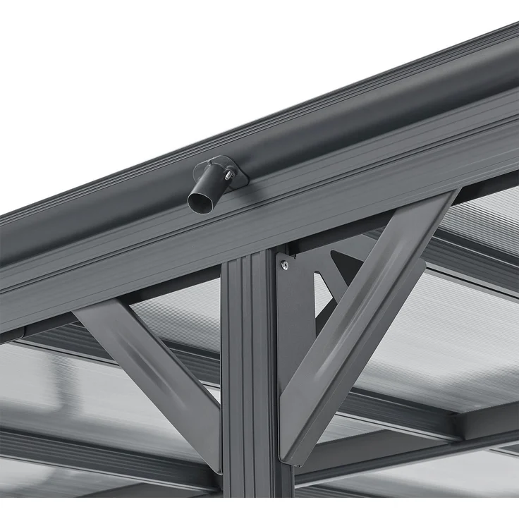 Juskys Carport mit Flachdach 5x3 m - Überdachung aus Aluminium mit Doppelstegplatten - Unterstand für Autos - freistehende Montage - Dunkelgrau – Bild 10