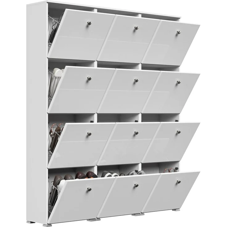Schuhschrank XXXL Comfort 12 Klappen 48 Paar 160x187 cm Weiss-Weiss Hgl : Weissmatt / Weiss hochglanz – Bild 5