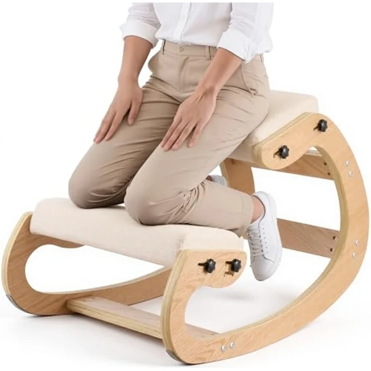 VEVOR Ergonomischer Kniehocker mit Dicken, Integrierten Schaumstoffpolstern & Massivholzrahmen, Höheneinstellbarer Kniestuhl zur Entlastung von Nacken und Rücken, Ideal für Zuhause, Büro, Beige – Bild 1