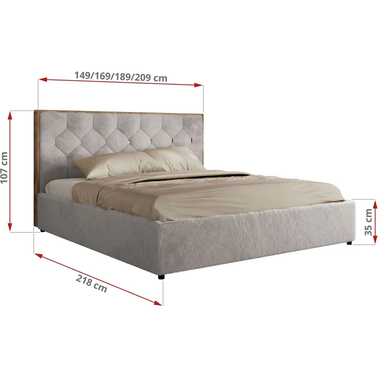 Polsterbett mit Bettkasten LARINO CLASSIC 140x200 cm Lattenrost und Gasdruckfedern, stabiles Bettgestell, modernes Design Multipocket Matratze - Hellgrau Plüsch - ELORI LUX – Bild 4