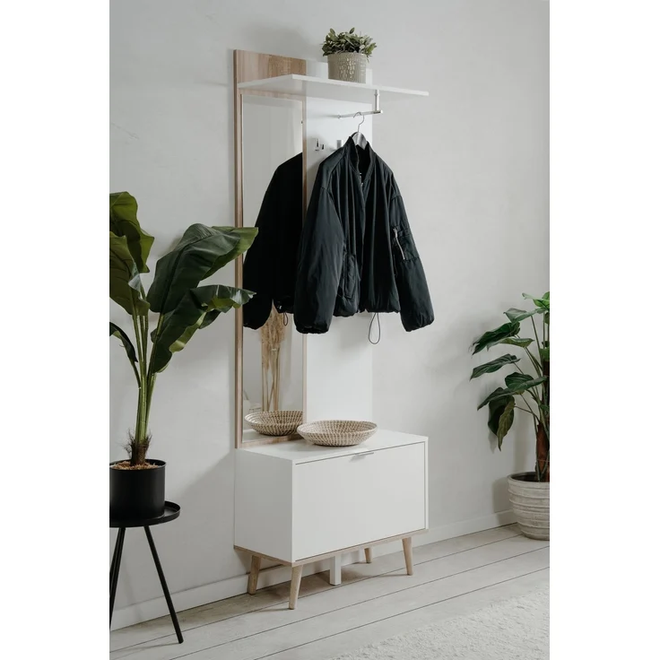 Kompaktgarderobe >Göteborg< in weiß / Dekor Sonoma Eiche - 68x195x32cm (BxHxT) – Bild 6