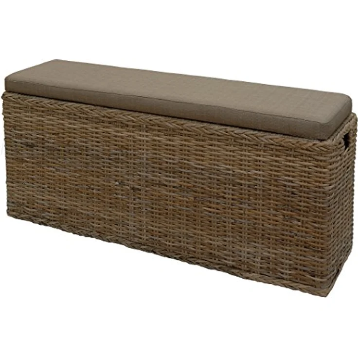 Krines Home Wäschetruhe Breite Sitzbank mit Stauraum Sitztruhe Natur-Rattan Wäschekorb Flur, Sitzbank mit Stauraum – Bild 2
