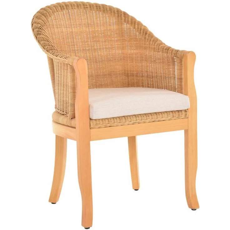 Krines Home Relaxsessel Rattan-Sessel mit Holzbeinen, Sessel aus echtem Rattan- mit Polster, Rattanstuhl – Bild 4