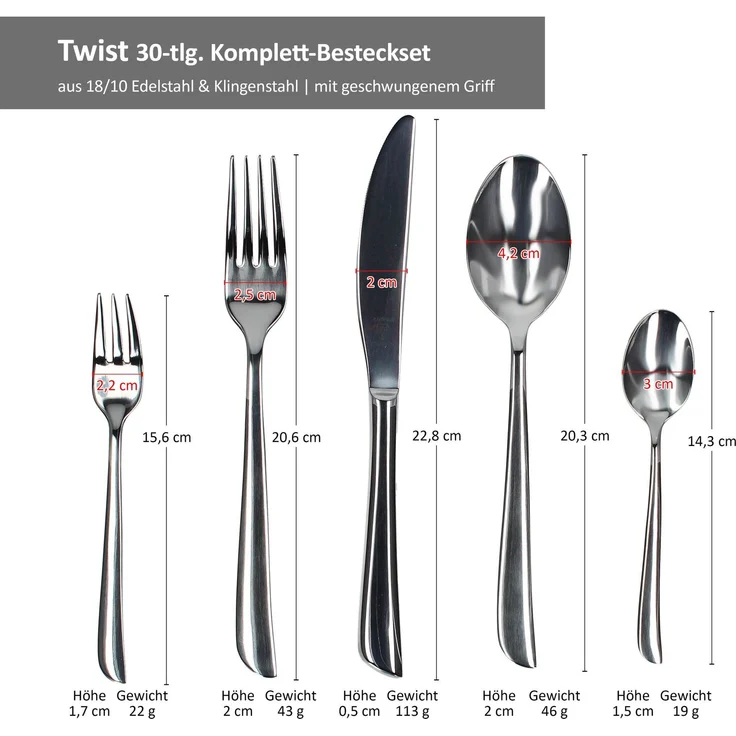 Justinus Menübesteck 30 tlg. 630485 Twist L/B/H ca. 43/25/5 cm – Bild 6