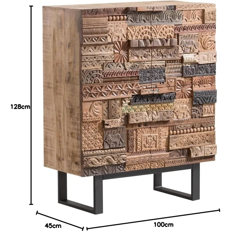Highboard Greenland massivum Mango Massivholz braun 100x128x45 cm rustikal Boho-Stil Wohnzimmer-Kommode Anrichte Unikat recycelt – Bild 3