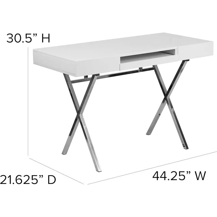 Flash Furniture Computertisch mit Tastaturablage und Schubladen, Metall, Weiß, 1 Stück – Bild 3