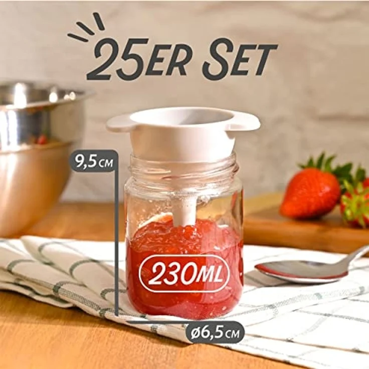 Praknu Einmachglas 25 Marmeladengläser 230 ml mit Deckel - Mit Etiketten & Stift, Glas, (Set, 25-tlg), mit Deckel und Etiketten - Luftdichte Einmachgläser zum verschenken – Bild 3