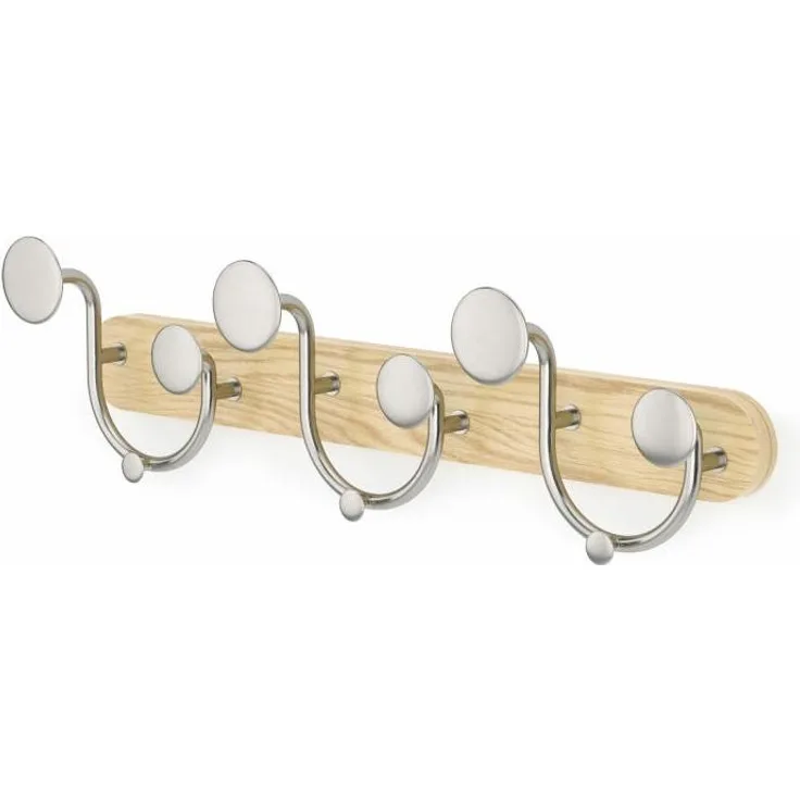 Umbra Garderobenleiste Melody mit 9 Haken, Wandgarderobe, Aluminum, Holz, Natur, Nickel, 43 cm, 1019559-392