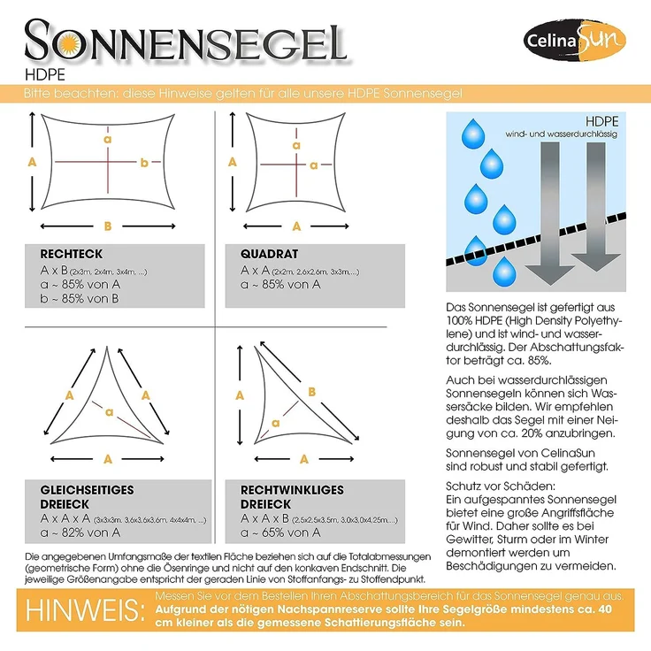 CelinaSun Sonnensegel nkl Befestigungsseile HDPE wetterbeständig atmungsaktiv Dreieck 3 x 3 x 3 m Sand beige – Bild 5