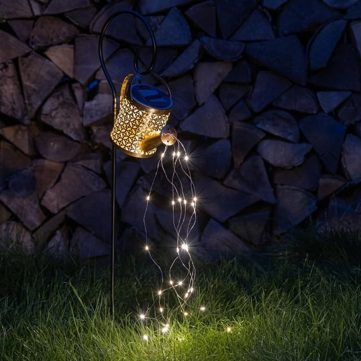 Haushalt International LED Solarleuchte Solar-Gartenstecker Gießkanne Lichterkette Solarbeleuchtung, flackernde LED simuliert fließendes Wasser, LED fest integriert, warmweiß, Lichtstränge mit insgesamt 40 warmweißen LEDs – Bild 3