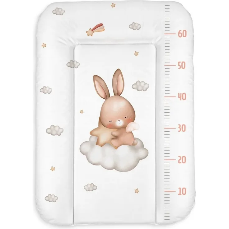 Wickelauflage 50x70 cm, Weiß mit Hase – abwaschbar & wasserdicht, weich für Neugeborene – Wickeltischauflage für Wickelkommode – Baby Wickelunterlage, schnell abwischbar