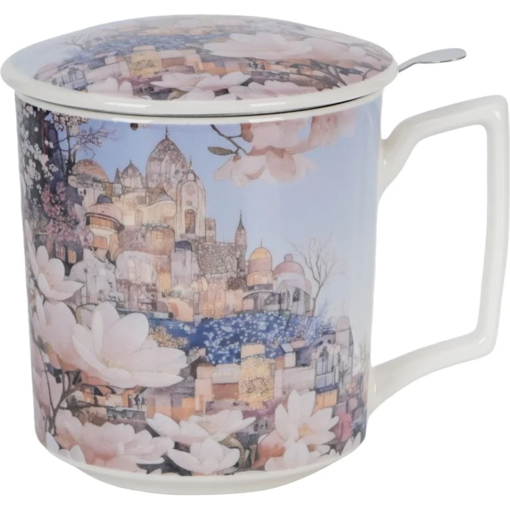DUO Becher 450 ml mit Teesieb MODERN CITY OF MAGNOLIAS New Bone China Porzellan – Bild 2