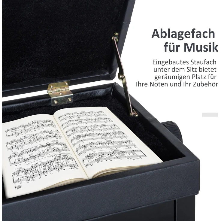 HOMCOM Klavierbank Klavierbank Klavier Bank Schminkhocker mit Stauraum (Hocker, 1-St, Klavierhocker), 54.5 x 33 x 48-58 cm – Bild 5