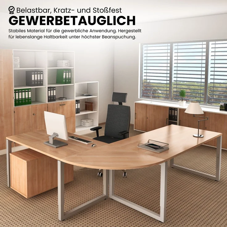 bümö höhenverstellbarer Schreibtisch R-Serie 140x80 cm in weiß, Gestell in Graphit - PC Tisch klein für's Büro manuell höhenverstellbar, Computertisch verstellbar, RS-14-W-G – Bild 8