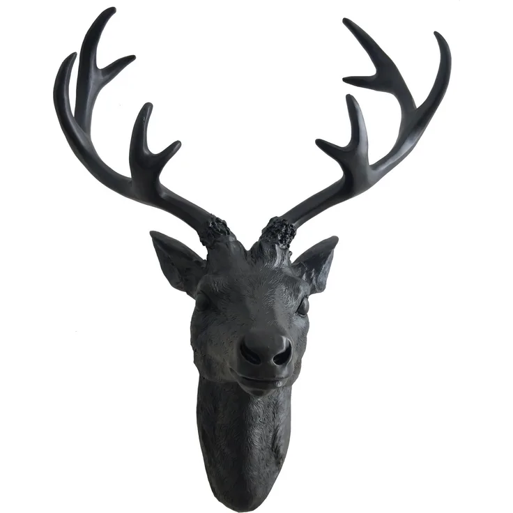 Hirschgeweih Hirschkopf Wanddeko Dekoration Wandschmuck Figur Geweih Schwarz 47,5x61cm