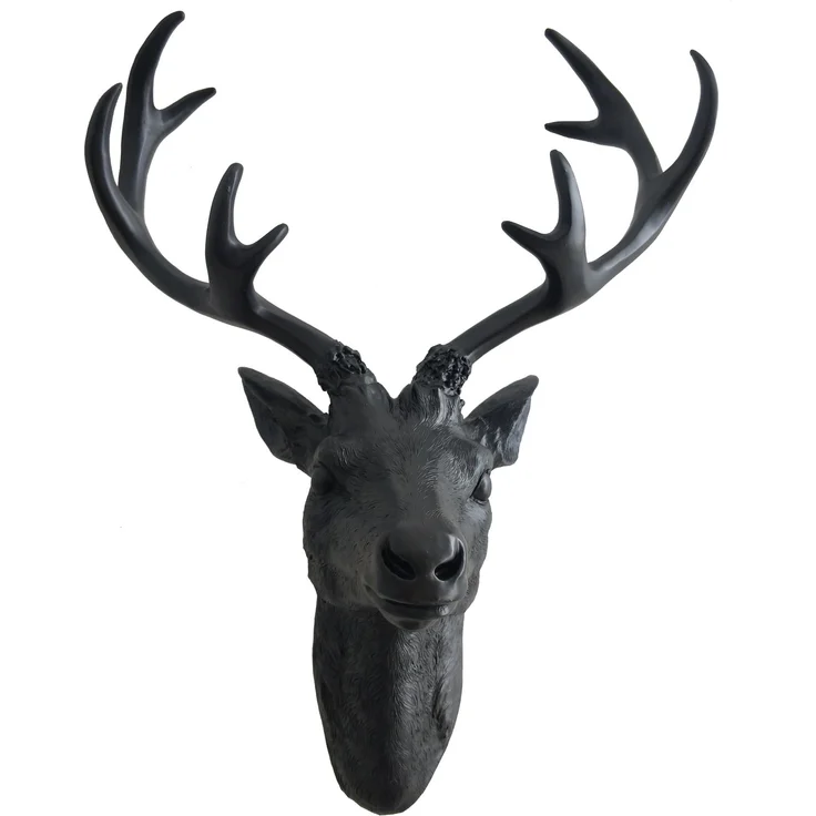 Hirschgeweih Hirschkopf Wanddeko Dekoration Wandschmuck Figur Geweih Schwarz 47,5x61cm
