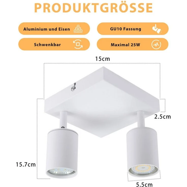 Nettlife Deckenstrahler Schwarz GU10 Modern Wohnzimmer 2 Flammig Schwenkbar Deckenlampe, Schwenkbar, LED wechselbar, Rund Flur Deckenspot Innen Spot für Schlafzimmer Küche – Bild 3