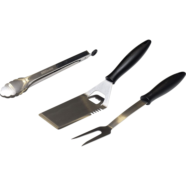 ABC Grillbesteck-Set, 3-teilig, aus Edelstahl, mit Gabel, Zange und Wender