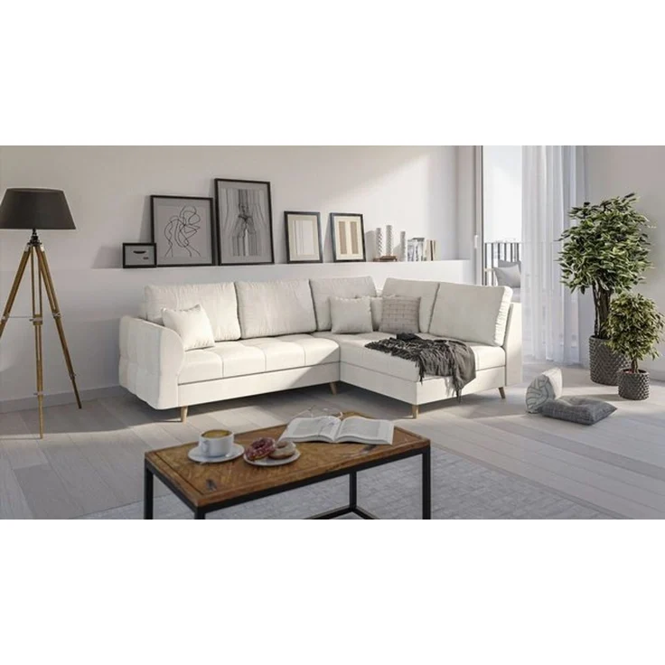 S-Style Möbel Ecksofa Cuba mit Holzfüßen im skandinavischen Stil, Ottomane links oder rechts bestellbar, mit Wellenfederung – Bild 4