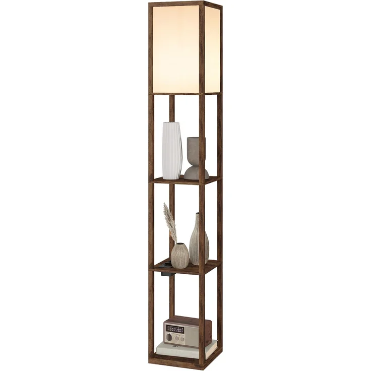 JARDJ Stehlampe mit Ablagen, dimmbarem Licht, Fußschalter und USB-Anschlüssen, Braun – Bild 2