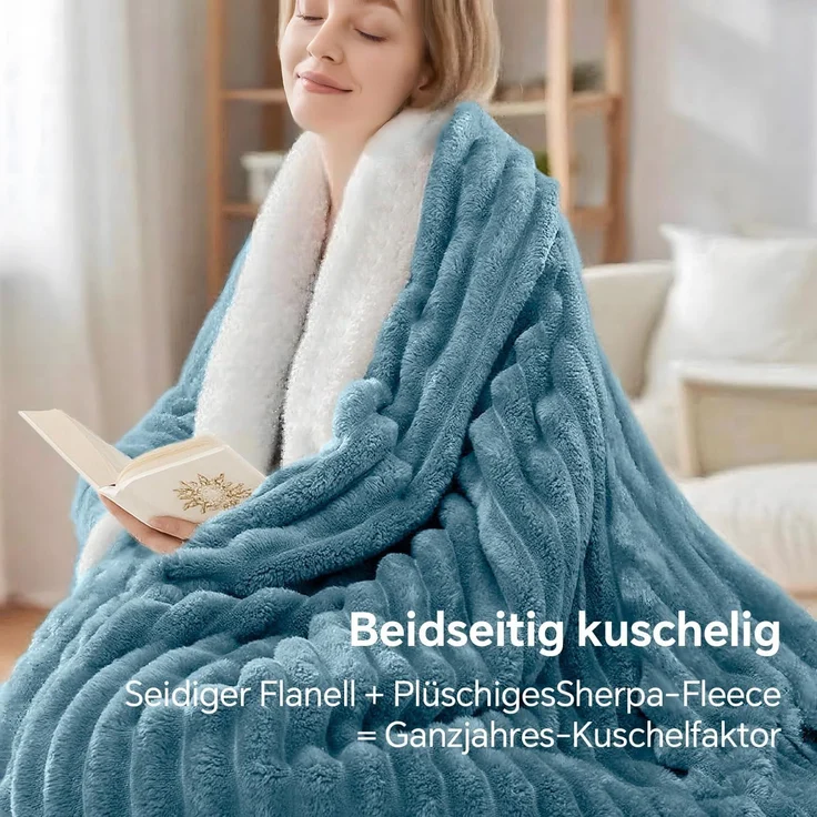 BEDELITE Kuscheldecke Flauschig Decke Klein - Dicke Sherpa Decken Blau 125x150 für Sofa, warme Cord Kuscheldecken Hellblau weiche Fleecedecke Wohndecke als Sofaüberwurf für Wohnzimmer – Bild 6